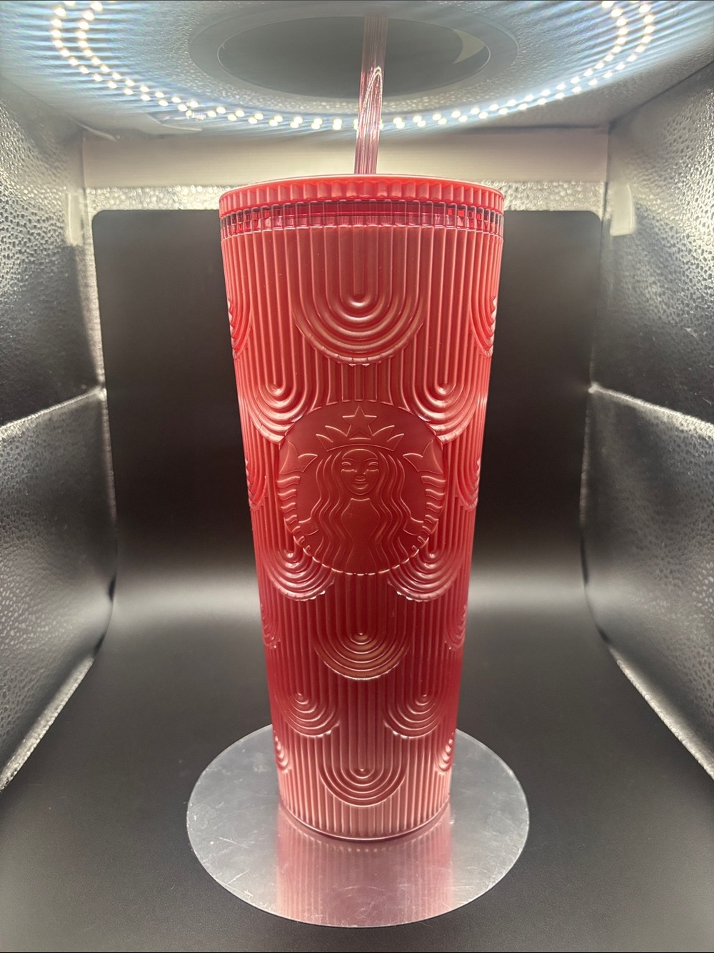 Starbucks Red Ribbed Mermaid Scale Wave metallic Tumbler with Straw